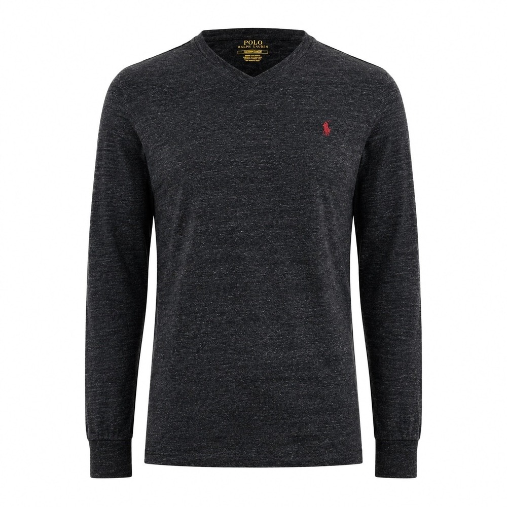Polo Ralph Lauren Long Sleeve T-Shirt Mens Charcoal Large V-Neck Heathered Pony